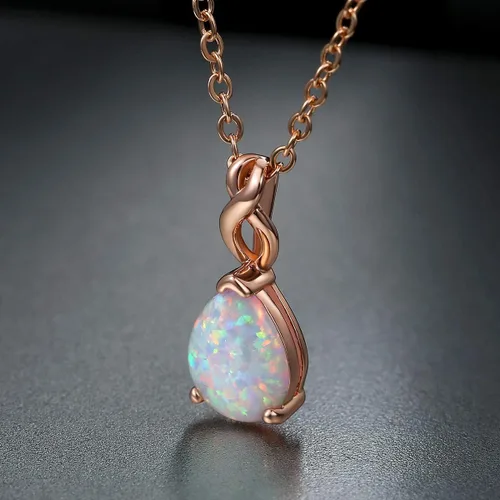 Vista 5 de Collar de ópalo chapado de 18 quilates oro blanco y oro rosa para mujer