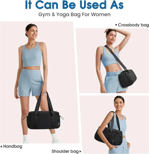 Vista 2 de G4Free Pequeña bolsa de gimnasio para mujer de 14 pulgadas con compartimento húmedo, bonita bolsa de lona para viajes, deportes y entrenamiento