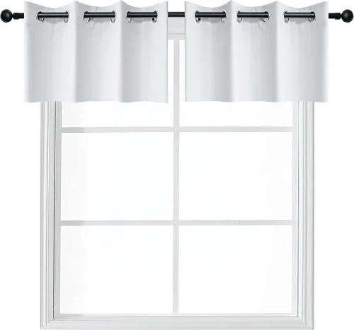 Vista 2 de YGO Cenefas de cortina de ventana blancas con ojales en la parte superior, cortinas pequeñas para cocina y baño, oscurecimiento de la habitación