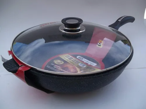 Vista 6 de Wok de cerámica con revestimiento de mármol fundido de aluminio antiadherente con tapa de cristal, 9.4 in