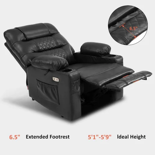 Vista 8 de MCombo PR621 Silla reclinable eléctrica de gravedad cero con calor y masaje PR621 (negro) Gravedad cero de 155°, puertos de carga USB y tipo C