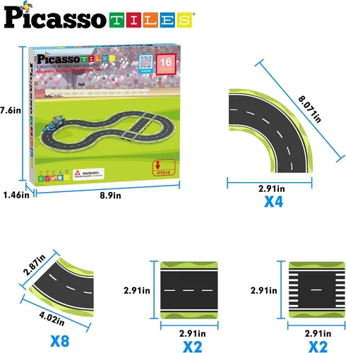 Vista 7 de PicassoTiles Azulejos Magnéticos de Construcción Pista de Autos Vehículo Magnético Tema de Aventura Calle Impresa Carretera Pista Autopista Bloque