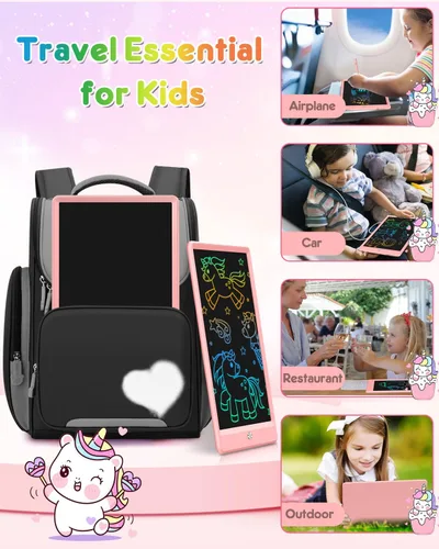 Vista 6 de FLUESTON Tableta de escritura LCD para niños, tablero de garabatos de 10 pulgadas, almohadilla de dibujo colorida para niños pequeños, juguetes Rosa