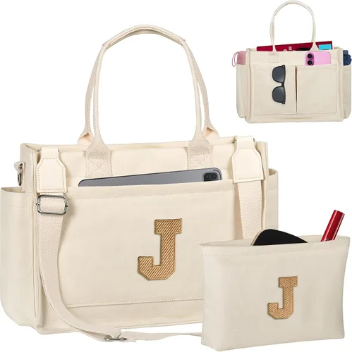 Vista 195 de Easter Basket Stuffers, Initial Tote Bag with Makeup Bag, Birthday Gifts for Women, Teen Girl Gifts Trendy Stuff