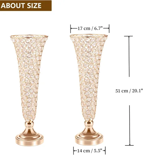Vista 7 de Jarrones de 20 pulgadas para flores, florero floral de trompeta de cristal, 2 jarrones de cristal para centros de mesa, soporte de flores