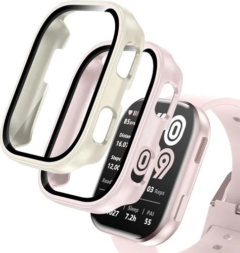 Vista 10 de Paquete de 2 fundas compatibles con Amazfit Bip 6, protector de pantalla de vidrio templado con cubierta de policarbonato duro, a prueba de golpes