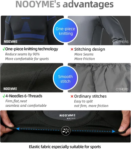 Vista 4 de NOOYME Ropa Interior Térmica Long Johns para Hombre - Capa Base de Ropa Interior Larga para Clima Frío Negro-Azul