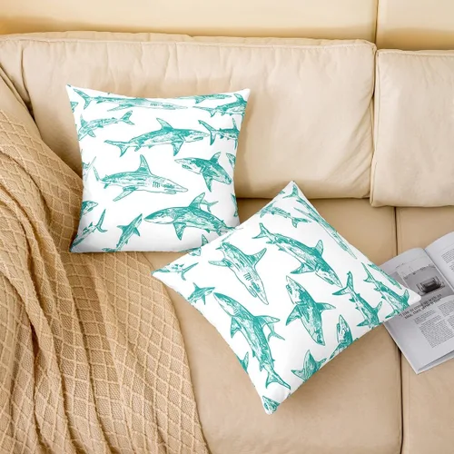 Vista 2 de Erosebridal Funda de almohada con diseño de tiburón de 16 x 16 pulgadas, diseño de vida oceánica, para niños y niñas, color verde azulado, acuarela