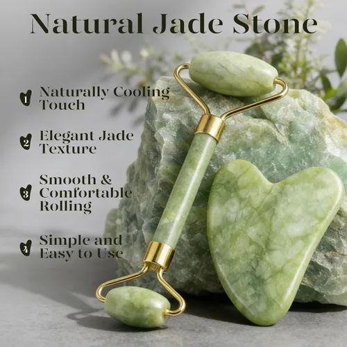 Vista 2 de BAIMEI IcyMe Gua Sha y rodillo de jade - Herramientas faciales, rodillo facial y juego de Gua Sha para reducir la hinchazón y el enrojecimiento