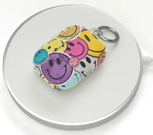 Vista 3 de Casely Funda compatible con AirPods Pro 1 All Smiles Funda para AirPods con adhesivo de cara sonriente