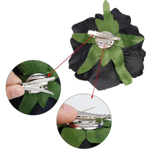Vista 3 de Topbuti Pinza para el pelo de rosa, 4 piezas de tela, pinzas para el cabello mexicano, tocados para mujer, niña, boda, fiesta, día de la madre Negro