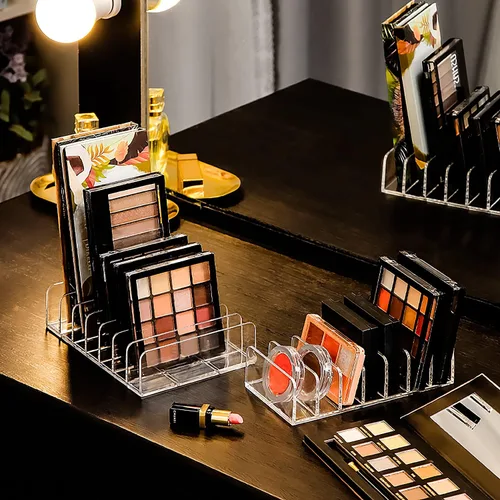 Vista 4 de JessLab Paleta de sombra de ojos, organizador de maquillaje acrílico de 7 secciones divididas, organizadores de maquillaje y almacenamiento