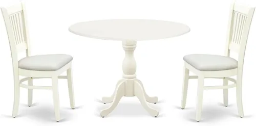 Vista 7 de East West Furniture DMVA3-BLK-C - Juego de mesa y sillas de cocina de 3 piezas contiene una mesa de comedor redonda con gotas y 2 sillas tapizadas