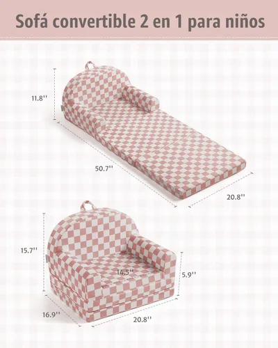 Vista 3 de Blissful Diary Sofá plegable para niños, 2 en 1, sofá para niños, cuadros