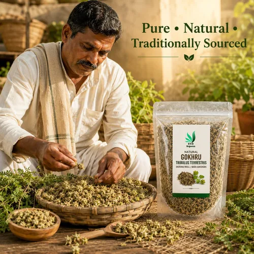 Vista 3 de BSD Organics Gokhru Tribulus Terrestris/Nerunji Mull/Bada Gokshur (1.7 onzas)