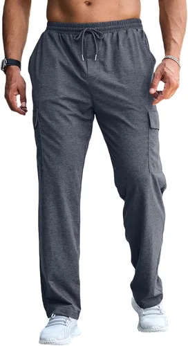 Vista 2 de CTU Pantalones deportivos holgados de moda para hombre, ligeros, para entrenamiento, pantalones deportivos con parte inferior abierta con bolsillos