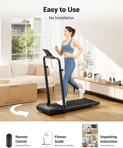 Vista 5 de THERUN Walking Pad with Handle Bar, 2 in 1 Under Desk Portable Treadmill 0.6-6.2 mph, 2 in 1 Adjustable Handle Bar, Quiet Core Motor, Space Saving
