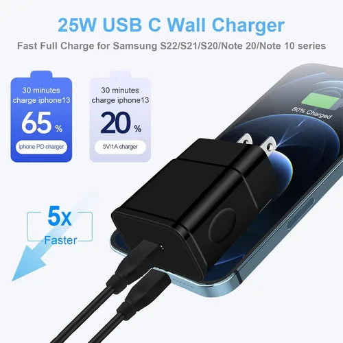 Vista 2 de Cargador súper rápido tipo C, cargador de pared USB C de 25 W de carga rápida para Samsung Galaxy S25 Ultra/S24