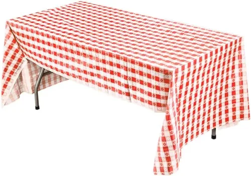 Vista 2 de Party Dimensions Rectangular de plástico de 54 x 108 pulgadas Gingham rojo 1 funda de mesa, 54 x 108 pulgadas