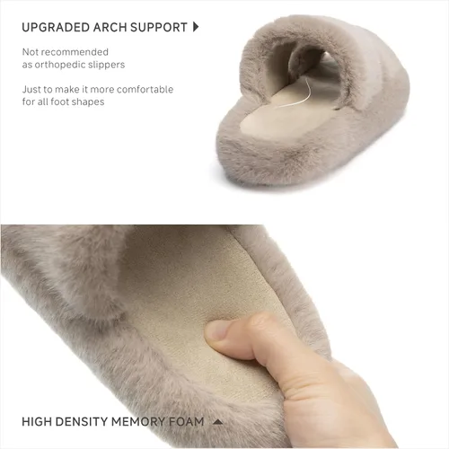 Vista 4 de Chantomoo Zapatos de casa de piel sintética para mujer, de espuma viscoelástica, peludos, cómodos, con dos bandas, para dormitorio, interiores
