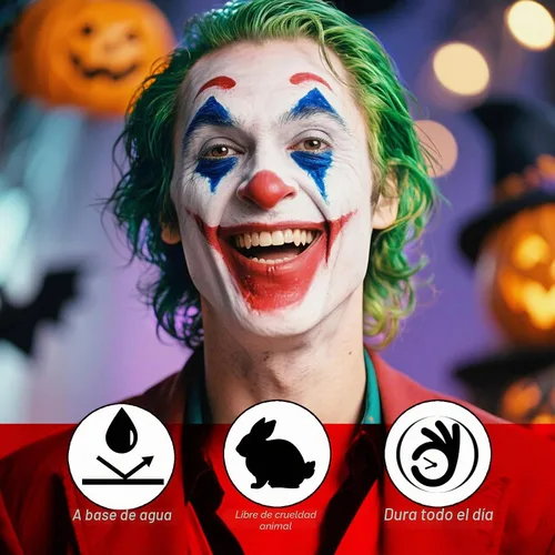 Vista 2 de Kit de pintura corporal a base de agua para Halloween, 1.01 onzas/pieza, pintura corporal a base de agua con esponja para disfraz de payaso
