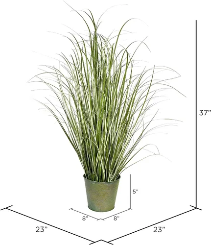 Vista 3 de Vickerman Everyday - Hierba verde artificial abigarrada de 37 pulgadas con maceta de hierro, decoración de plantas de césped sintético, acento