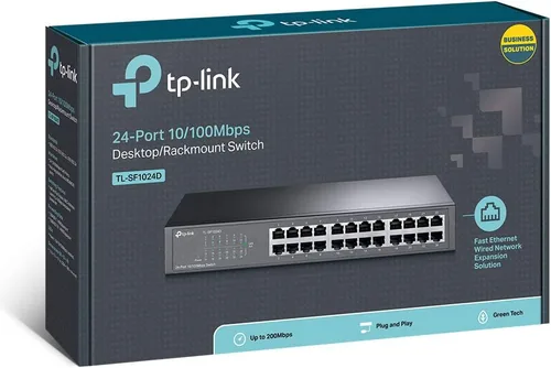 Vista 4 de TP-Link Interruptor Ethernet rápido de 24 puertos de 10/100 Mbps, Plug & Play, montaje en escritorio/rack, metal resistente con puertos blindados