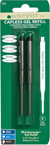 Vista 5 de Monteverde Recambio de bolígrafo de gel sin tapa para adaptarse a bolígrafos Sheaffer, punta fina, negro, 2 por paquete (S422BK)