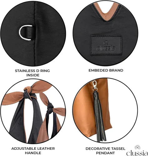 Vista 5 de Bolso Hobo de 100% piel de becerro ligera de lujo Lona Gamuza Estilo a la Porte