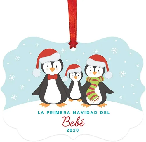 Vista 31 de Andaz Press Adorno de recuerdo de Navidad con marco de fantasía de familia española, Nuestra Primera Navidad Como UNA Familia De Tres 2024, Familia