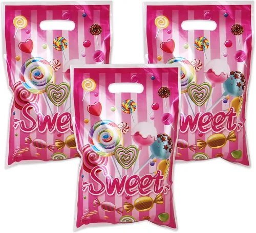 Vista 2 de Rainmae 50 bolsas de regalo de Candyland, regalos de fiesta de piruletas y caramelos, bolsas de golosinas y regalos familiares para dulces temáticos