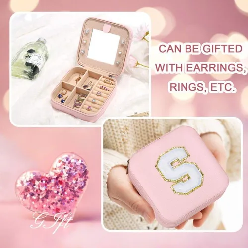 Vista 7 de Parima Joyero de viaje para mujeres y niñas, caja de joyería con inicial W para niñas adolescentes Joyero grande de viaje para mujeres Joyero