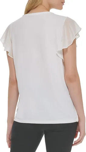 Vista 3 de Calvin Klein Camisa pequeña esencial ligera de crepé con cuello en V para mujer