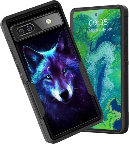 Vista 61 de Funda para Pixel 6A, funda protectora híbrida de doble capa resistente a prueba de golpes de policarbonato duro de silicona suave TPU para Google
