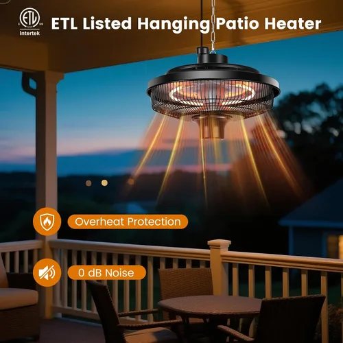 Vista 5 de Fanspex Calentador Colgante de Patio, Calentadores Eléctricos de 1500W por Infrarrojos para Hogar, Cenador, Garaje, Invernadero, Montaje en Techo