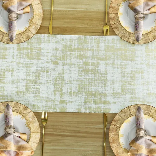 Vista 4 de Caminos de mesa color crema y dorado para decoración navideña, 72 pulgadas de largo