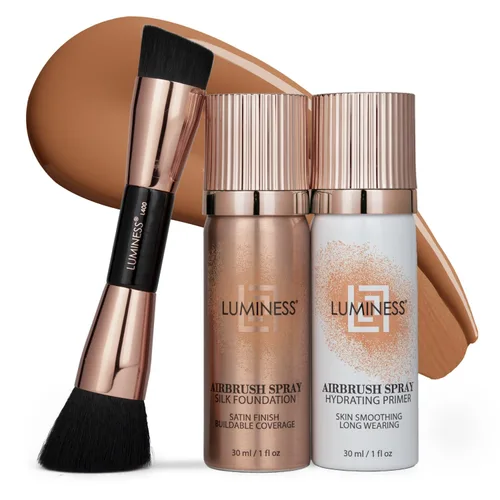 Vista 27 de LUMINESS Silk Airbrush Spray Foundation Kit de 3 piezas – base, prebase y brocha de maquillaje en ángulo de doble cara – Cobertura modulable