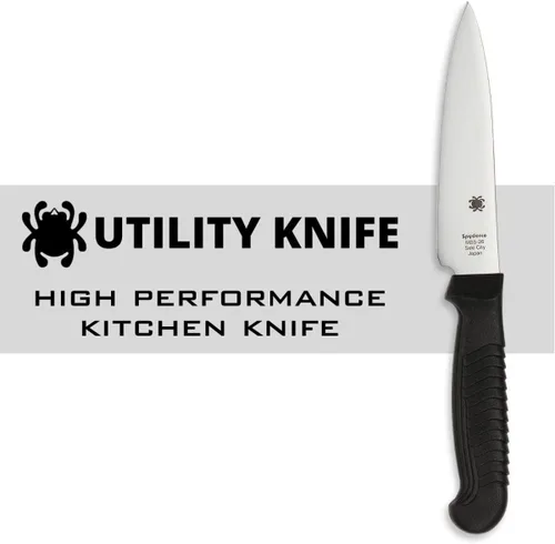 Vista 2 de Spyderco Cuchillo de cocina ligero con hoja de acero inoxidable MBS-26 de 4.5 pulgadas y mango de plástico de polipropileno negro - PlainEdge
