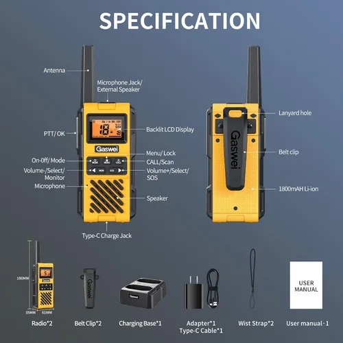 Vista 7 de Gaswei G1pro+ - Walkie Talkies impermeables IP67 de largo alcance para adultos, radios bidireccionales, radio FM, alertas meteorológicas VOX, SOS