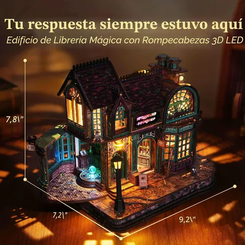 Vista 3 de FUNPOLA - Rompecabezas de madera 3D con luces LED, kit en miniatura de bricolaje, librería hechizada, exhibición de decoración del hogar, regalo