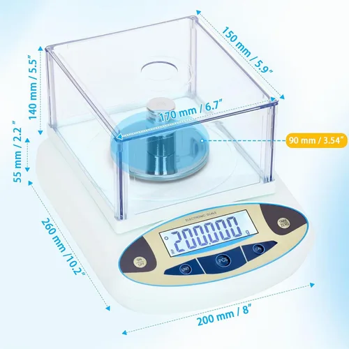 Vista 7 de Balanza de laboratorio 500g*0.001g, balanza analítica de alta precisión con parabrisas, balanza electrónica científica, balanza de precisión digital