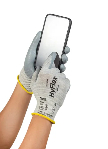 Vista 4 de Ansell HYFLEX 11-100 - Guantes de nailon recubiertos de nitrilo de espuma resistentes a cortes con compatibilidad con pantalla táctil