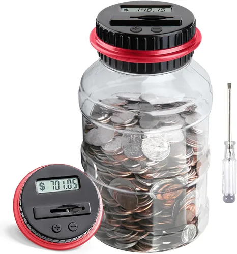 Vista 11 de Alcancía Grande para Adultos y Niños, Vcertcpl Banco Digital Contador de Monedas con Capacidad de 1.8L, Excelente Alcancía Frasco de Dinero