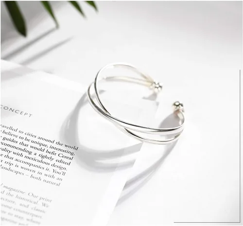 Vista 3 de SLUYNZ Pulsera abierta de plata de ley 925 para mujer, joyería fina, boda, compromiso, pulsera Plateado