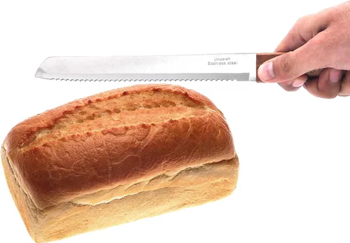 Vista 2 de Uniware Cuchillo de pan de acero inoxidable con mango de madera, hoja afilada de 8 pulgadas