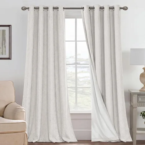 Vista 169 de H.VERSAILTEX Cortinas 100% opacas con aislamiento térmico, texturizadas, de lino, con bloqueo completo de calor y luz, para sala de estar y Negro