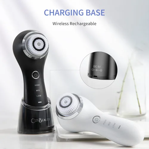 Vista 7 de COSBEAUTY Cepillo de limpieza facial sónico, exfoliante suave, cepillo de limpieza profunda, limpiador facial eléctrico con 5 cabezales de cepillo