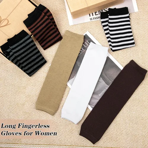 Vista 12 de Amandir Guantes largos sin dedos para mujer, calentadores de brazos, guantes elásticos de punto para el pulgar