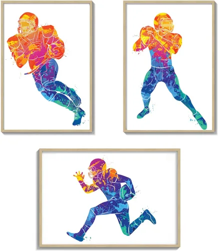 Vista 8 de Impresiones artísticas de fútbol americano para pared, juego de 5 (8x10) carteles de fútbol americano sin marco, decoración de sala de fútbol Niños