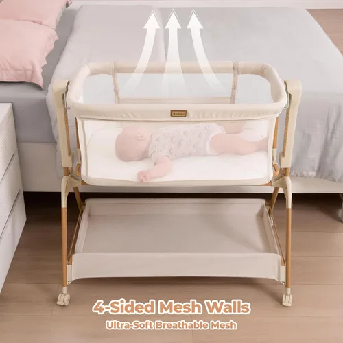 Vista 11 de Ezebaby Cuna para Bebé al Lado de la Cama: Cuna con Balancín 3 en 1 para Bebé - Cuna de Malla Completa Transpirable con Colchón 6 Ajustes